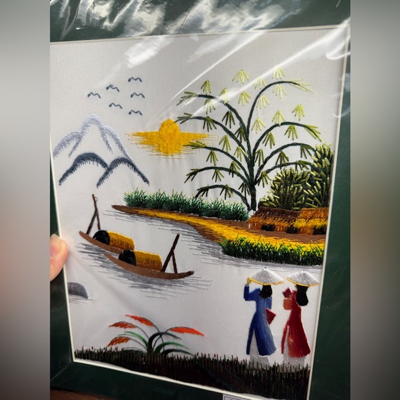 Asian Handmaid Embroidery Traditional Villages Scene 12”x9.5” TRANH THÊU TAY x5 - Picture 13 of 15